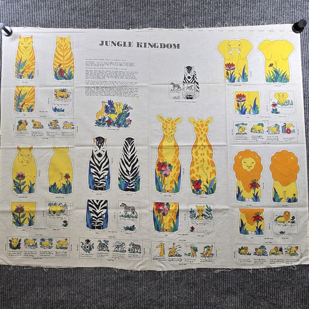 Vintage Springs Jungle Kingdom Cut Sew Fabric Panel Stuffed Animals Soft Books